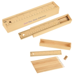 Colored Pencil Set In Wooden Ruler Box