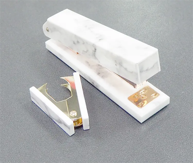 Marble White Desk Organizers Set Gold Stapler Staples Tape Dispenser Pen Holder