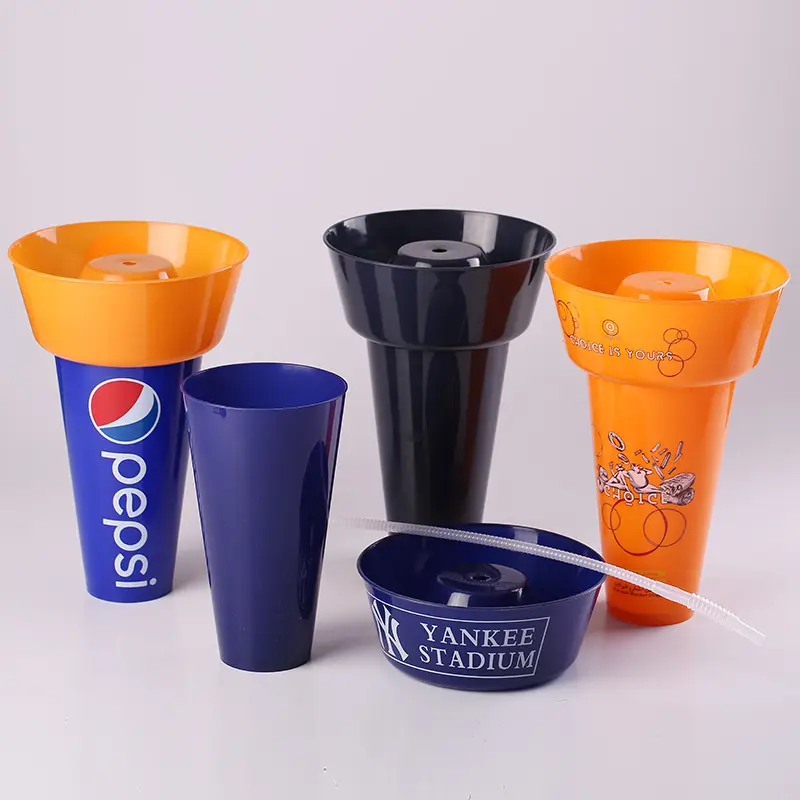 Custom Logo Large Capacity Combination Juice Popcorn Snack Drinking Take Away Plastic Cup With Hot Food Tray